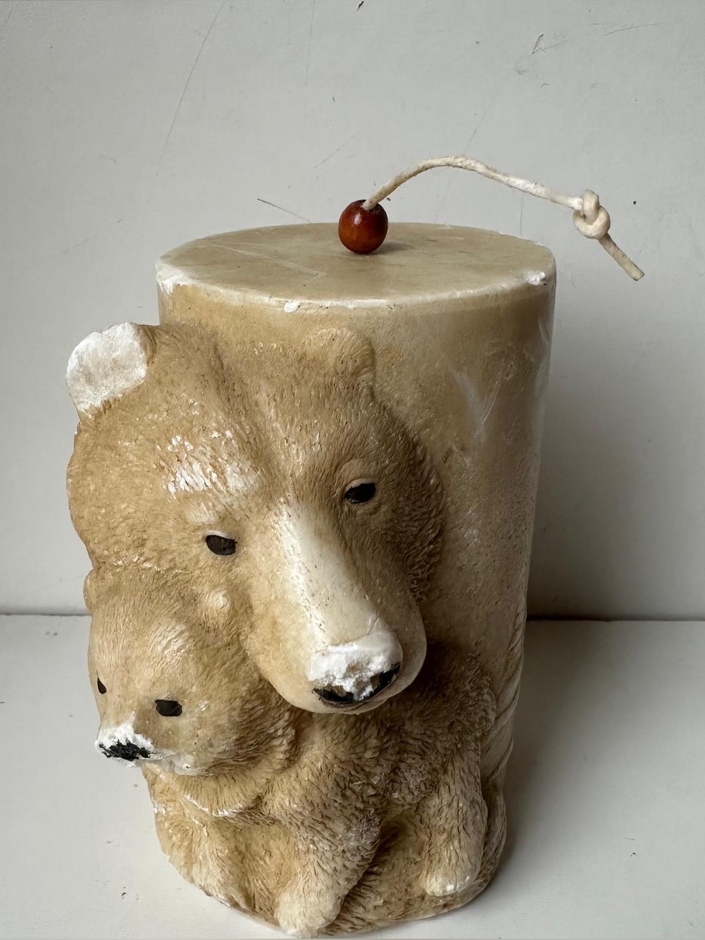 Vintage 3D Polar Bear & Cub Pillar Candle Rustic Cabin Wildlife Decor Handmade